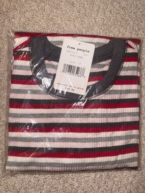 Free People Striped Tee Size M NWT Rose Combo Ribbed Top $40 Retail